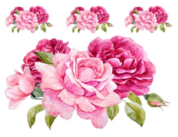 Shabby Pink Roses Swags Flowers Furniture Transfers Waterslide Decals FL550