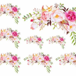 Handpainted Shabby Pastel Watercolor Roses Flowers Swag Corners Waterslide Decals FL524