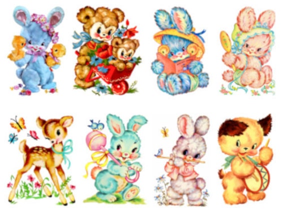ヴィンテージ ベビースケール アニマルデカール Vintage Image Retro Nursery Baby Animal Assortment Transfers
