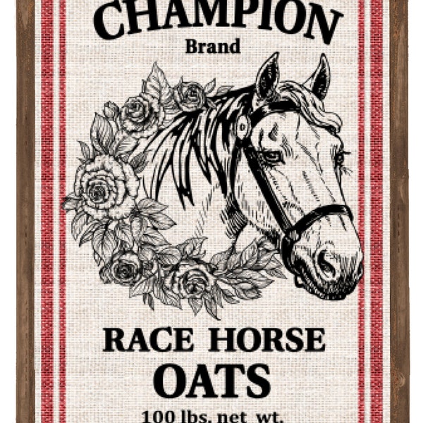 Vintage Grunge Background Farmhouse, Race Horse Feed Sack, Oats, Primitive, Rustic Country Decor, DIY Sign and Art Print Digital Download