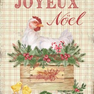Vintage Grunge Wood Christmas Joyeux Noel Chickens Holly Berries Digital Download — Wydrukowalne efemerydy