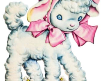Vintage Shabby Retro Nursery Lamb Wearing Pink Bonnet Furniture Transfers Waterslide Decals~ AN705