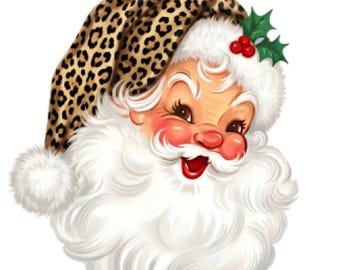Vintage Image Shabby Retro Brown Leopard Cap Hat Santa Christmas Digital Download — Printable Ephemera