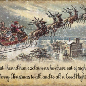Grunge Primitive Night Before Christmas, Santa Claus, Reindeer, Sleigh, Art Prints, Vintage Signs, Country Home Decor, Digital Download