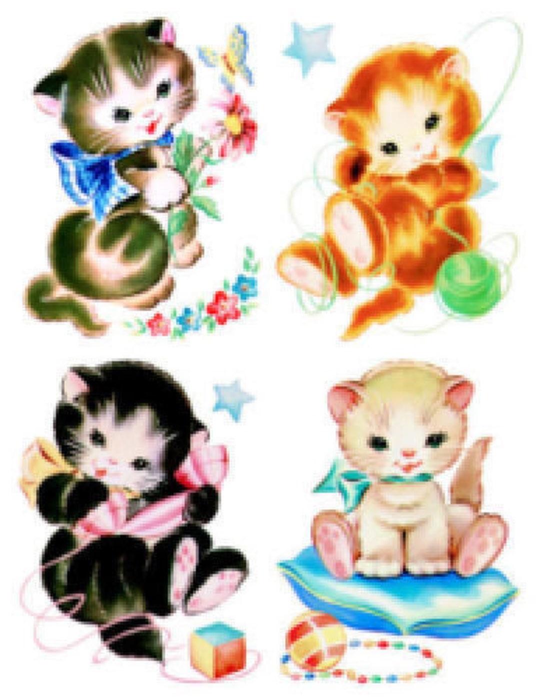 Vintage Image Shabby Retro Nursery Kitty Cats Kittens