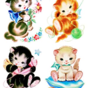 Vintage Image Shabby Retro Nursery Kitty Cats Kittens Furniture Transfers Waterslide Decals AN822