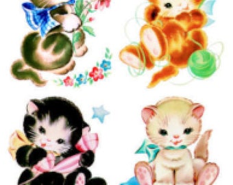 Vintage Image Shabby Retro Nursery Kitty Cats Kittens Furniture