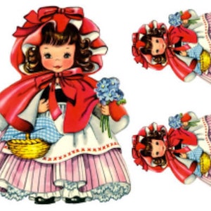 Vintage Image Shabby Girl Little Red Riding Hood Transfers Waterslide Decals KID430