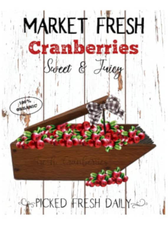 Vintage Grunge Wood Market Fresh Cranberries Cranberry Picker Etsy