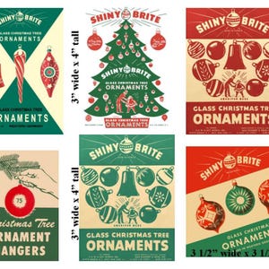 Vintage Retro Christmas Ornament Box Lid Tags, Tree Decorations, Labels for Jars and Tin Boxes, Country Decor, Rustic DIY, Digital Download