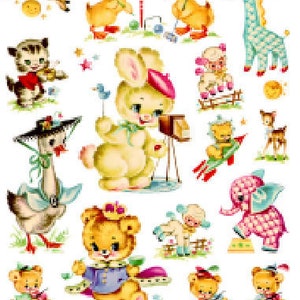 vintage Image Shabby Nursery Animal Assortment Bunny Transferts Toboggan aquatique Décalcomanies AN565