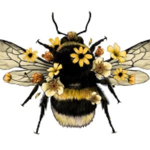 Vintage Image Honey Bee Shabby Flowers Waterslide Decal DIY Art Transfers MIS697