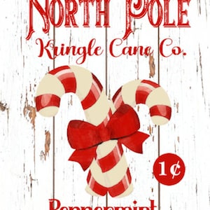 Vintage Grunge on Wood Christmas Kringle Candy Cane Image Digital Download — Printable Ephemera