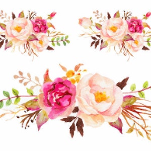 Handpainted Shabby Pastel Watercolor Roses Flowers Swag Bouquet Transfers Waterslide Decals FL525