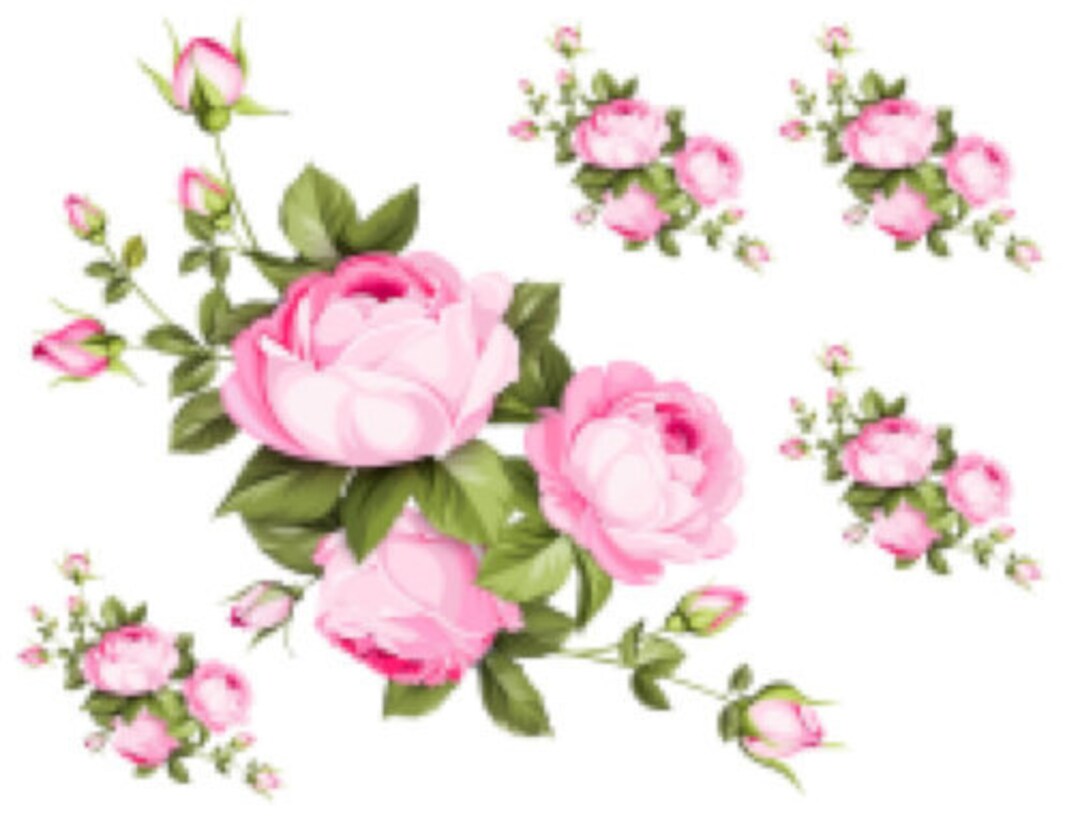 Shabby Pink Cabbage Roses Swags Transfers Decoupage Transfers ...