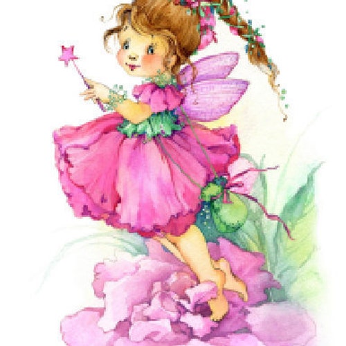 Shabby Watercolor Pink Little Fairy Girl  Furniture Transfers Decals KID666 