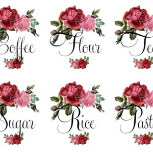 Vintage Image Shabby Roses Canister Set Label Transfers Waterslide Decals~KI324