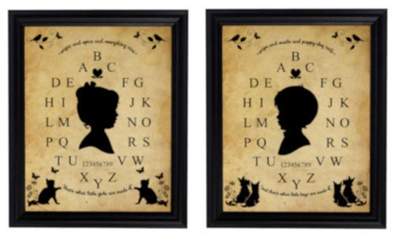 Vintage Grunge Primitive Boy Or Girl Silhouette Abcs Decor Etsy