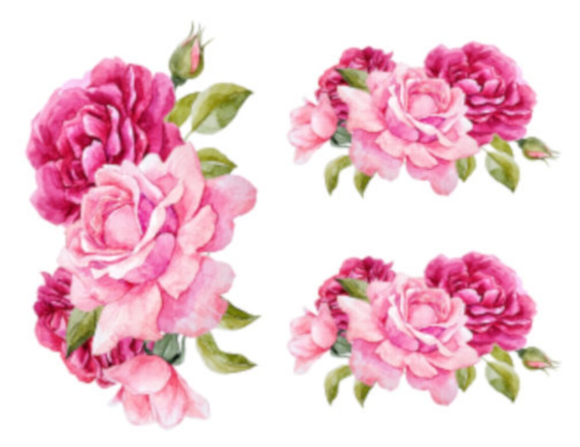 Handpainted Cabbage Shabby Pink Roses Swags Transfers Decoupage ...
