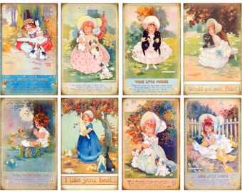 8 Vintage Grunge Victorian Little Girl Collage Sheet ATC ACEO / Vintage Girls Digital Collage Sheet Tags Images—Printable Ephemera