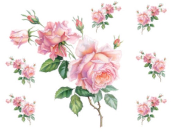 Vintage Victorian Shabby Pink Stem Rose Swag Furniture Transfers