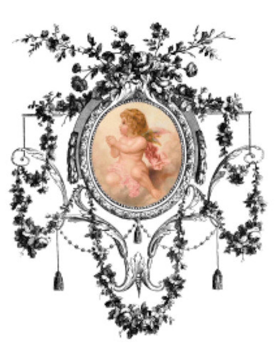 Vintage Image Angels Ornate Frame Furniture Transfers Waterslide