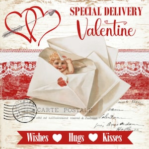 Wood Grunge Background Valentine, Cupid, Special Delivery, Mail, Envelopes, Farmhouse Decor, Art Sign and Print, Digital Download