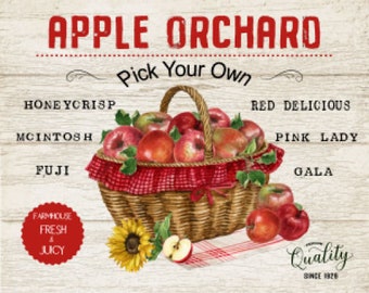 Vintage Grunge Wood Background Apple Orchard, Apple Basket, Country Apples, Fruit, Farmhouse Decor, Art Sign and Print Digital Download