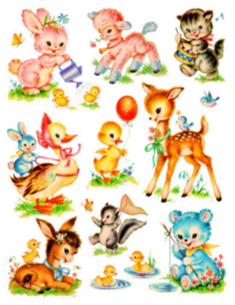 Vintage Image Shabby Retro Nursery Baby Animal Assortment Etsy Australia