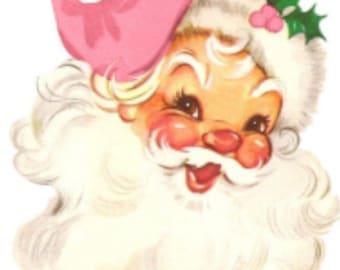 Vintage Shabby Retro Pink Cap Hat Santa Head Christmas Digital Download — Printable Ephemera
