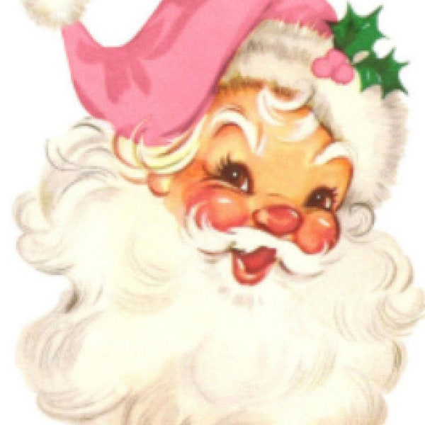 Vintage Shabby Retro Pink Cap Hat Santa Head Christmas Digital Download — Printable Ephemera
