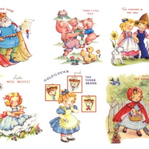 Image vintage assortiment Six comptines transferts toboggan stickers contes ~ NUR001