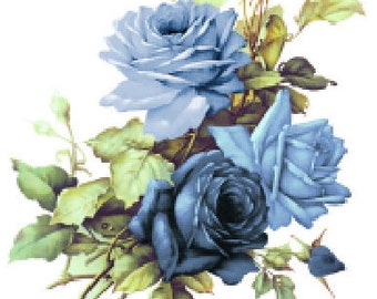 Vintage Image Blue English Roses Furniture Transfers Waterslide Decals FL529