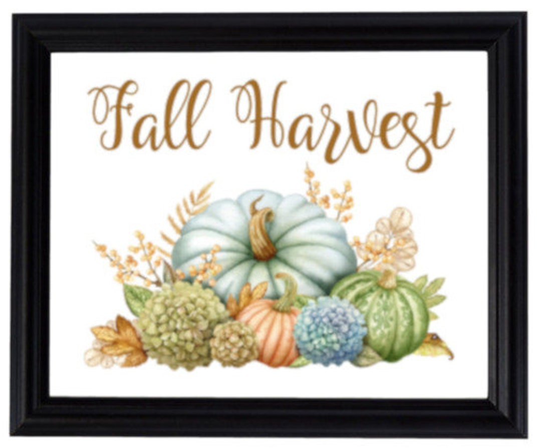 Watercolor Handpainted Fall Harvest Autumn Pumpkins Hydrangeas Decor ...