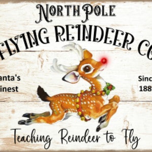 Vintage Grunge Background Christmas, Retro Reindeer, Flying Reindeer, North Pole, Winter, Farmhouse, Art Sign and Print Digital Download