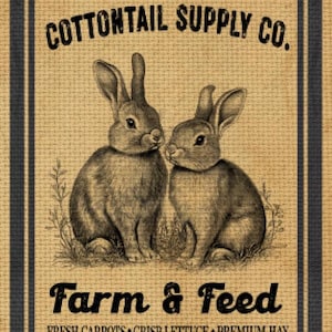 Vintage Grunge Background Farmhouse, Rabbit Feed Sack, Primitive, Rustic Country Decor, DIY Sign and Art Print Digital Download