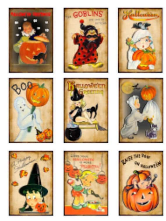 vintage image retro children halloween labels tags transfers waterslide decals hal112 halloween labels