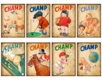 8 Vintage Grunge Children Boys Sports Champs Collage Sheet ATC ACEO / Retro Children Digital Collage Sheet Tags Imágenes—Printable Ephemera