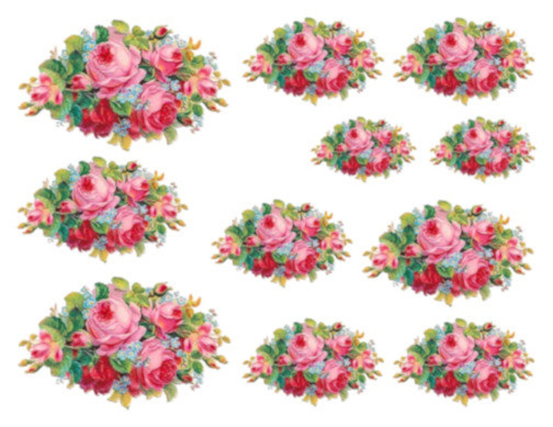 Vintage Image Pink and Red Shabby Roses Bouquet Transfers | Etsy