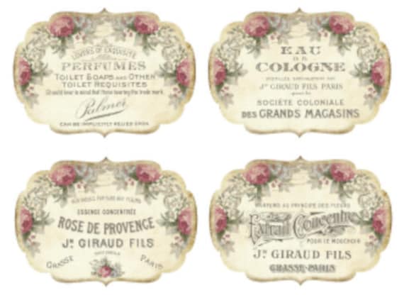 Vintage Image Victorian Roses Birds French Labels Transfers Decals LAB418