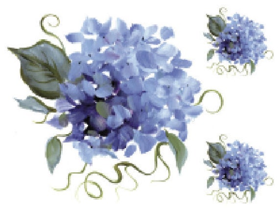 Shabby Hand Painted Blue Hydrangeas Furniture Transfers Waterslide Decals FL527