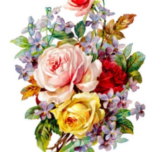 vintage Image Shabby Romantique Victorian Roses Bouquet de Fleurs Transferts Toboggan Aquatique Décalcomanies ~ FL329