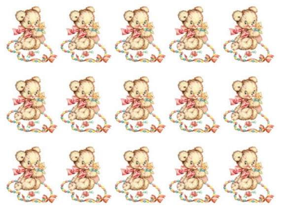 VinTaGe IMaGe NuRSeRY TeDdY BeaR & WaGoN WiTH BaBY SHaBbY WaTerSLiDe DeCALs 
