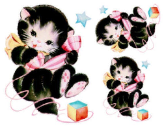 Vintage Image Shabby Retro Nursery Kitty Cats Kittens Furniture
