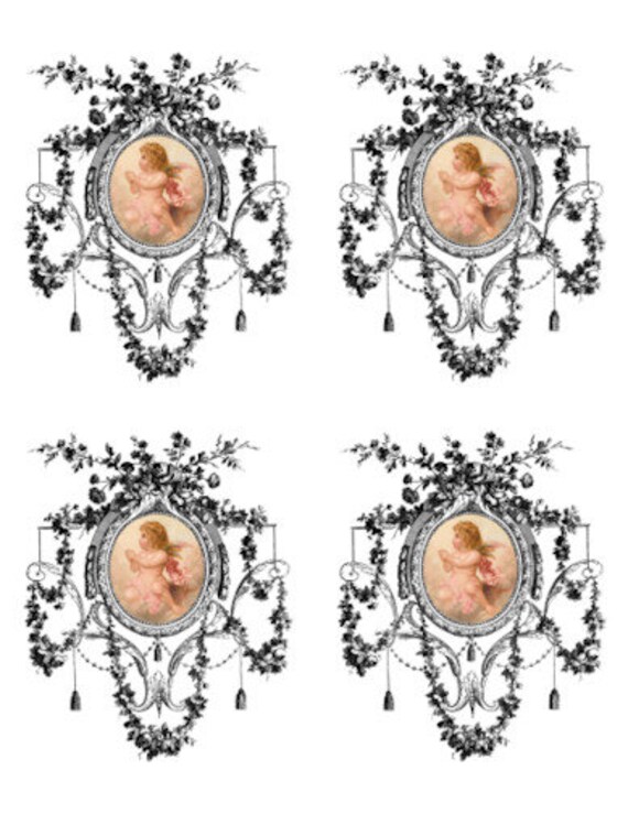 Vintage Image Angels Ornate Frame Furniture Transfers Waterslide