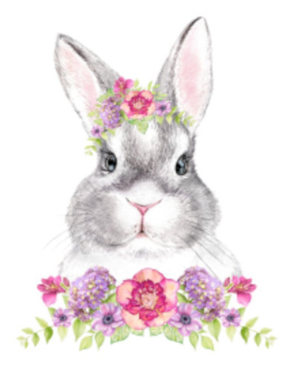 Watercolor Peek A Boo Baby Bunny Rabbit Shabby Flowers Transfers ...