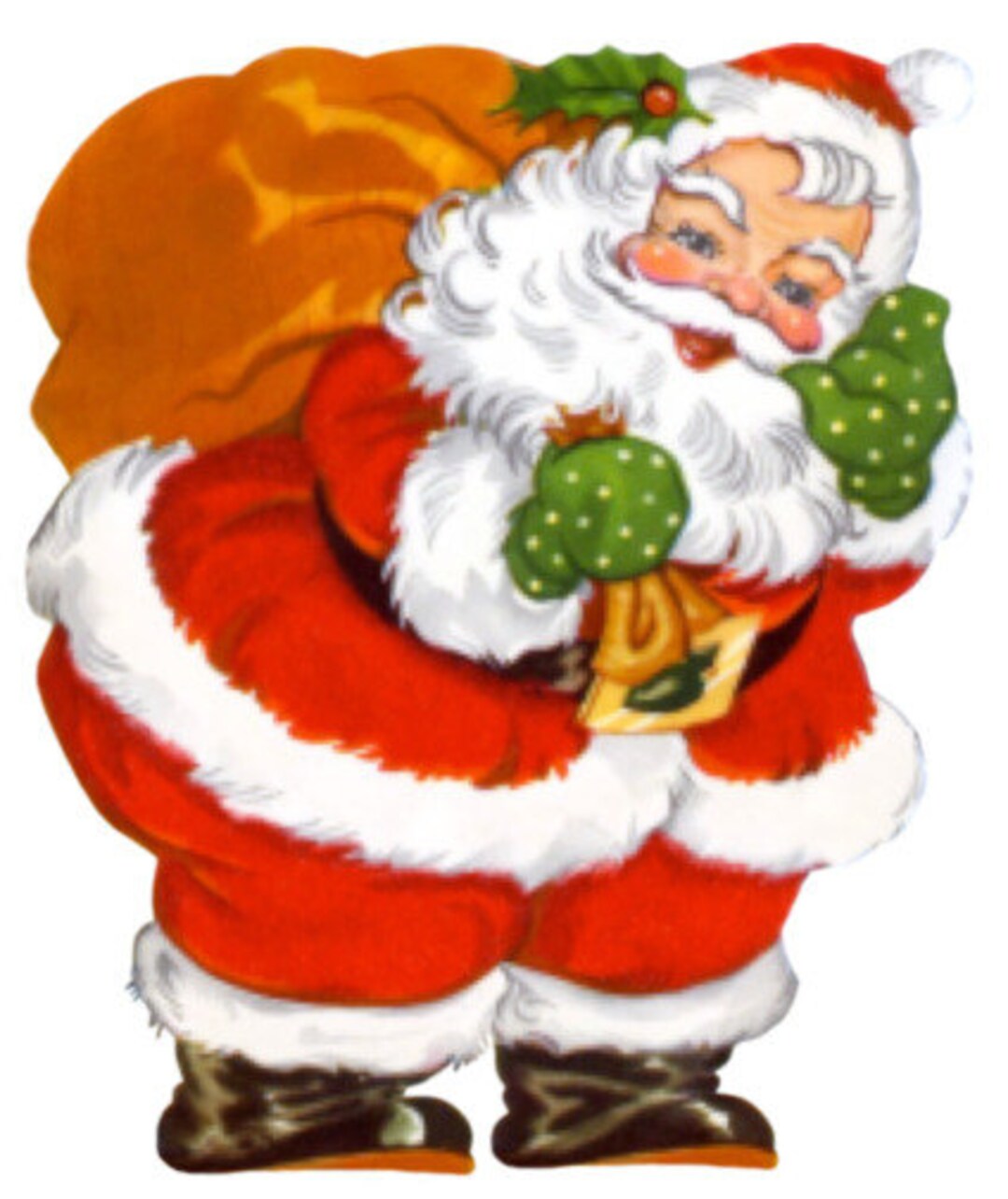 Vintage Image Shabby Retro Jolly Fat Santa Claus With Toy Sack