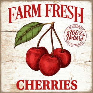 Vintage Grunge Wood Background Country, Farmhouse, Farm Fresh Cherries, Sublimation, DIY Art Sign and Print Digital Download