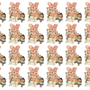 Vintage Nursery Baby Pink Bunny In Highchair Waterslide Decals AN504 D - 24 Small