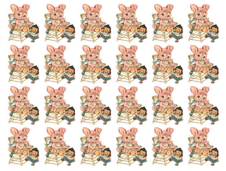 Vintage Nursery Baby Pink Bunny In Highchair Waterslide Decals AN504 D - 24 Small